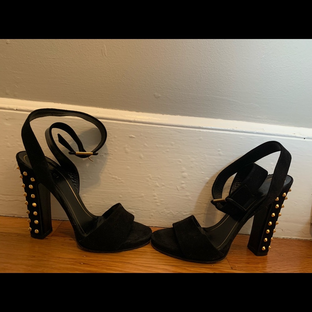 Gucci 7.5 Black Suede/Gold Studded Shoes